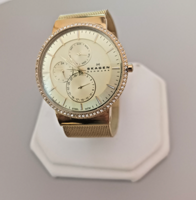 Skagen Denmark Watch Women 37mm Pave Rose Gold Tone Mesh 