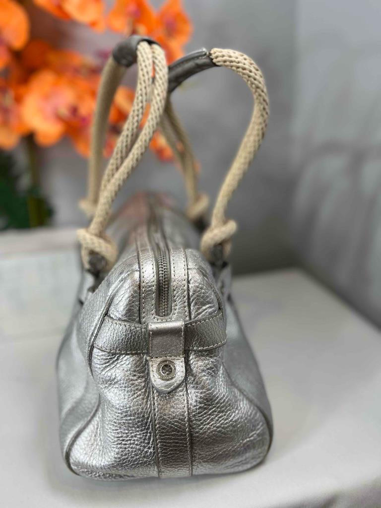 BALLY 1851 Metallic Silver Genuine Leather Hemp Straps Shoulder