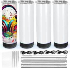 20 Oz Music Speaker Tumbler 4 Pack - LED Light Insulated Coffee Mug
