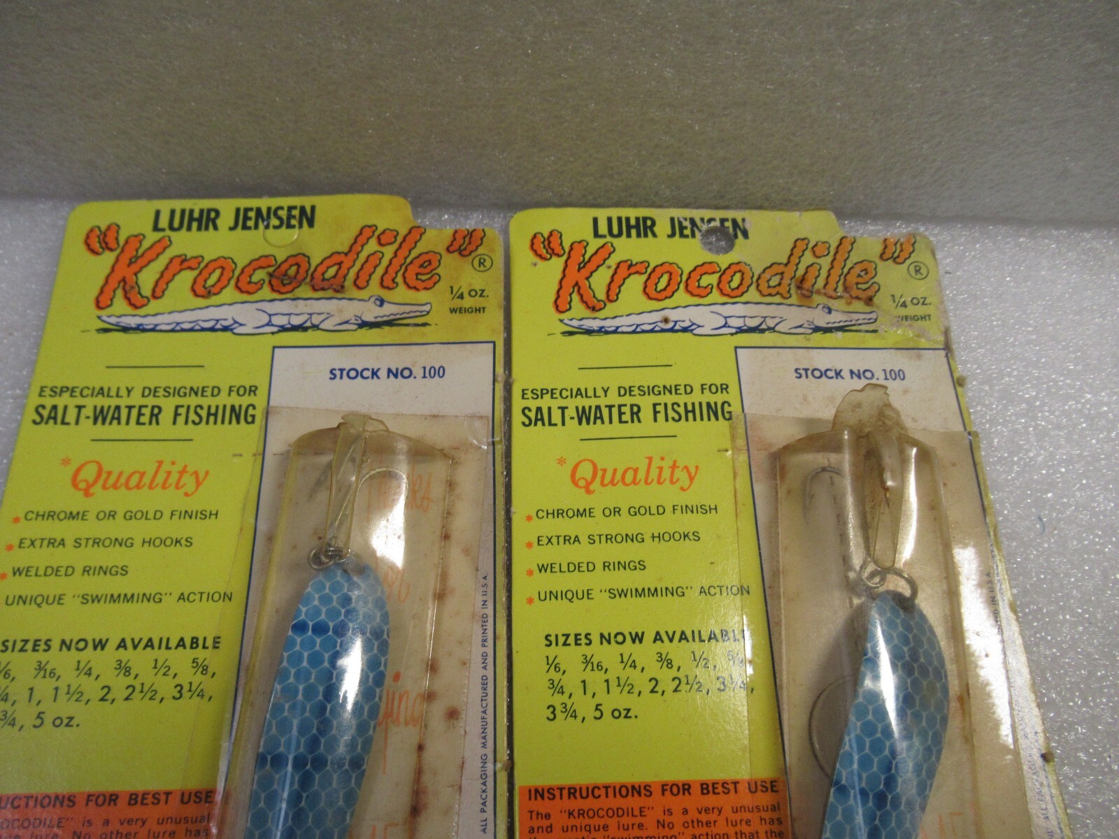 2 Luhr Jensen Krocodile Spoons Rare Color 1/4 Oz Original Notched Pkg Vintage - Image 2