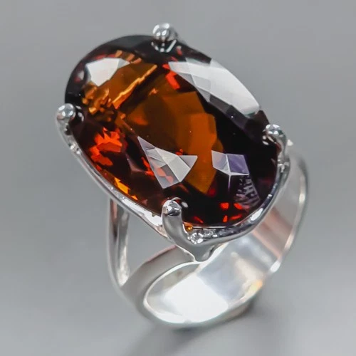 Gemstone 24 ct Natural Cognac Quartz Ring 925 Sterling Silver Size 7.5 /R437232