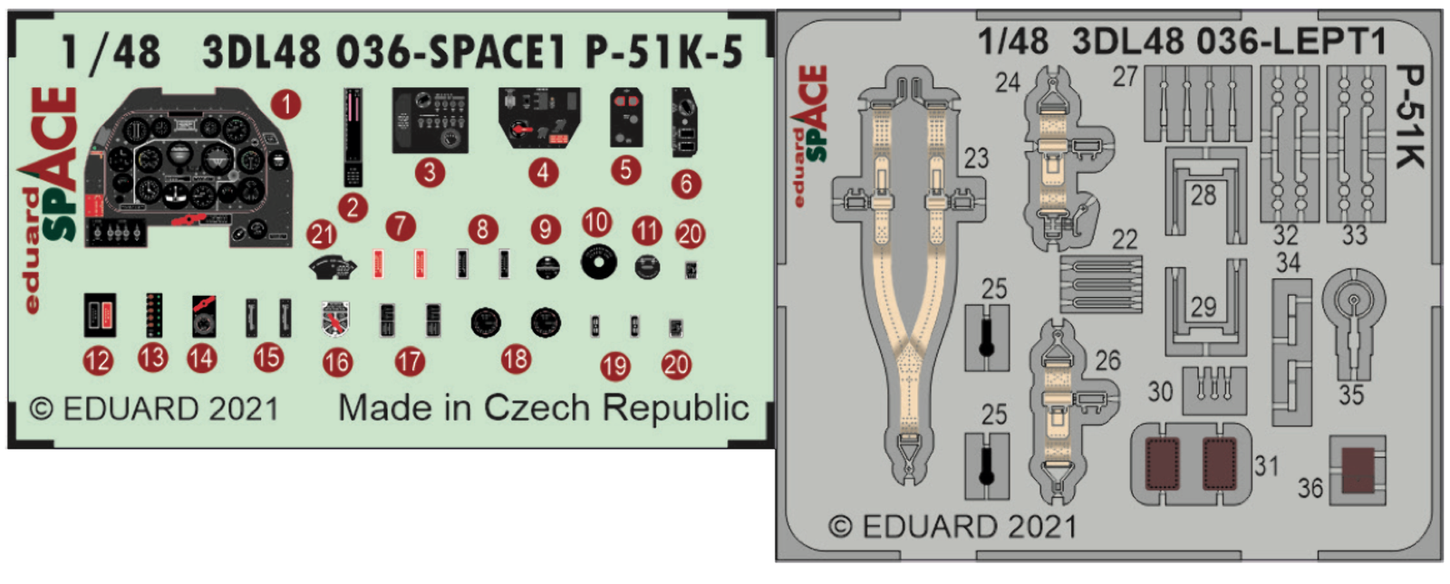 Eduard 3DL48036 1:48 North-American P-51K-5 Mustang SPACE 3D-Printed Instrument