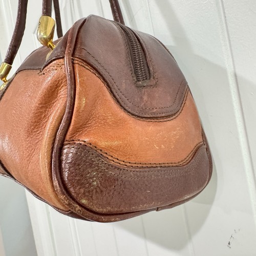 Bolso de Hombro Marino Vintage Dos Tonos Cuero Genuino Hecho en Italia Marrón Dorado - Imagen 7 de 13