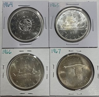 1964 1965 1966 1967 Lot Of 4 Canada Silver Dollars
