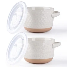 24 Ounces Soup Bowls With Large Handles And Lids Stoneware Bowls Set Of 2 For So