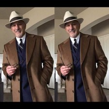 Brown 100 Cashmere Men's Overcoat Elegant Formal Business Casual Long Jacket