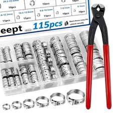 115PCS 6-28.6mm Single Ear Hose Clamps with clamps plier
