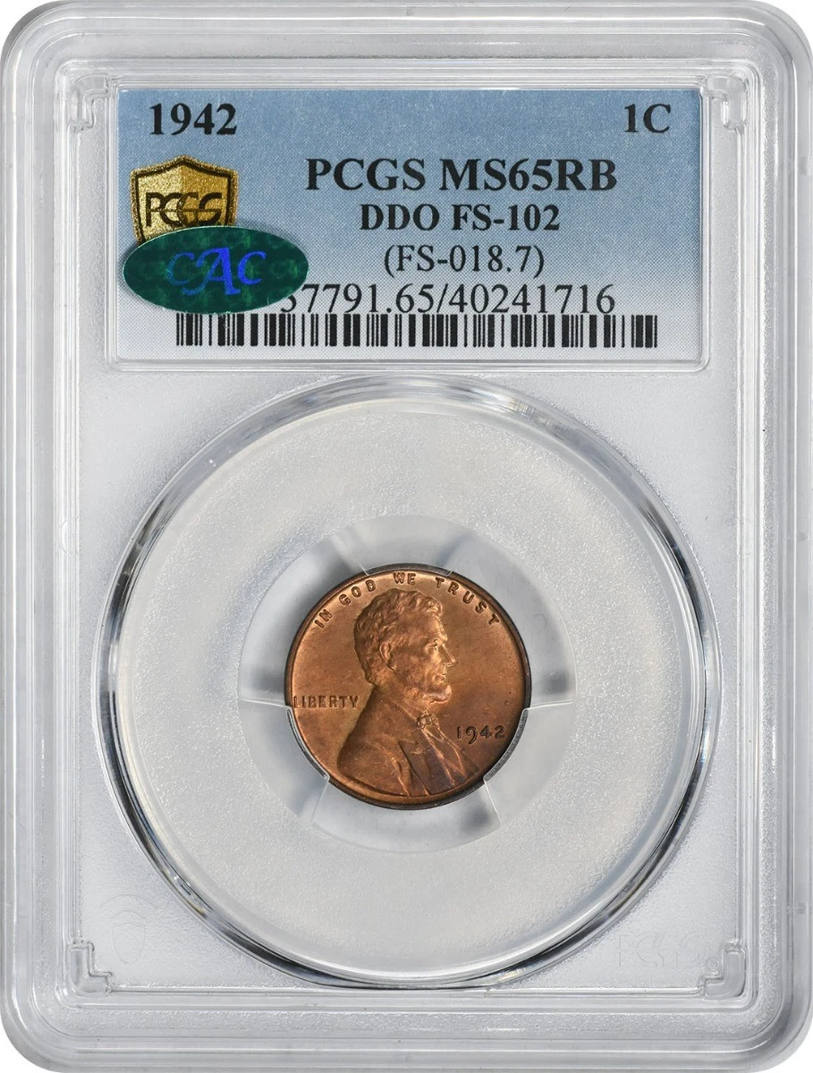 1942 Lincoln Cent DDO FS-102 MS65RB PCGS (CAC)