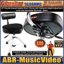 Gibraltar 9808HMB 16-inch Hydraulic Saddle Drum Throne with Backrest