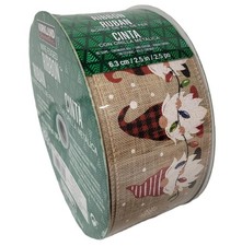Kirkland Holiday Gnome Burlap Ribbon Wire Edged 50 Yards x 2.5 inches