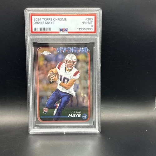 💎 2024 Topps Chrome Drake Maye Rookie Card PSA 8 | Patriots QB 🔥 Rookie Heat