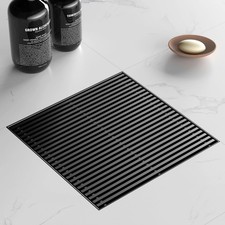 8 Inch Square Shower Drain with Removable Wedge Wire Pattern Grate, Matte Bla...