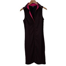 Vintage Express Dress Juniors Size 5 6 Black Pink Striped Collar Retro