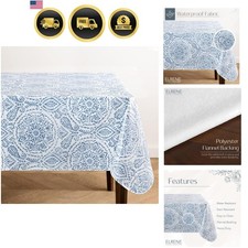 Savannah Boho Paisley Printed Vinyl Indoor/Outdoor Tablecloth, Blue - 60" W x...