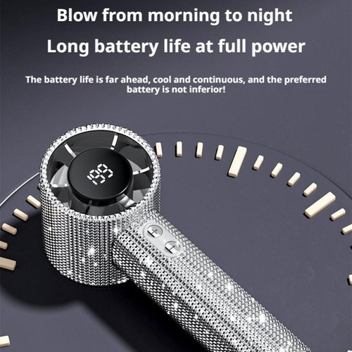 Bling Rhinestones High-Speed Handheld Fan Mini Portable Cooling Fan Outdoor New - Picture 16 of 19
