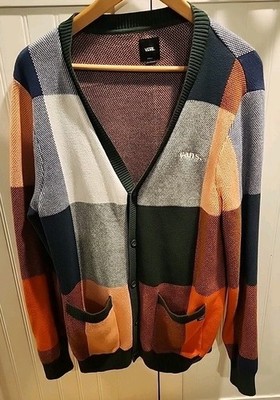 Vans Cardigan Sweater Women Small Green Orange White Check Skater 19 Pit To Pit