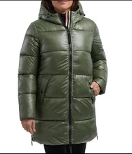 Hunter Women's Puffer Jacket Hoodie Inner Fleece Trim Green Size Medium