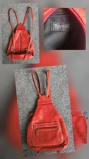 Tignanello Italian Leather Backpack Handbag  Bright Red Leather