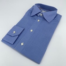 Eton Dress Shirt Men's 15-38 Blue Gingham Contemporary Fit Collared Button Up