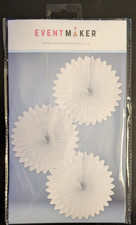 Party Decoration Hanging Tissue Paper Fans - Solid White 6'' - Set of 3 - NEW
