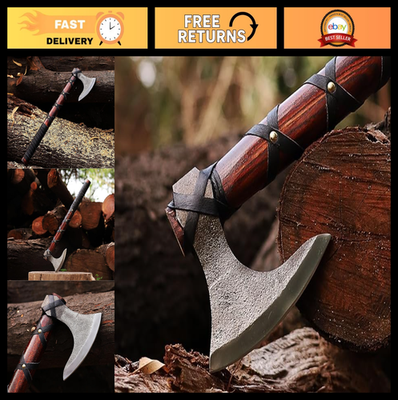#ad #ad Hand Forged Carbon Steel Tomahawk Axe with Rosewood Handle amp; Leather Sheath Be $62.99