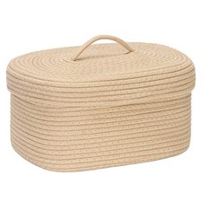 Oval Cotton Rope Storage Basket with Lid, Lidded Woven Storage Bin, Nursery S...