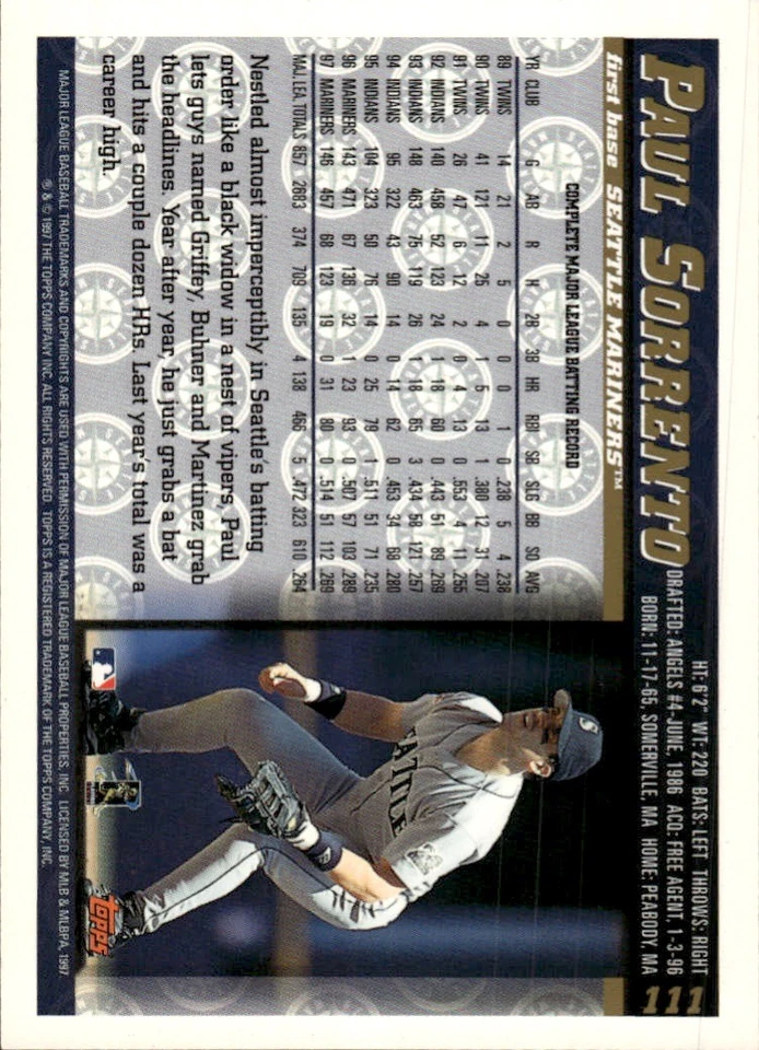 1998 Topps #111 Paul Sorrento [GOATCARDS] - Image 2 of 2