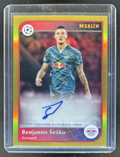 2024-25 Topps Merlin Chrome UEFA Benjamin Sesko Auto Gold Refractor #/50 Leipzig