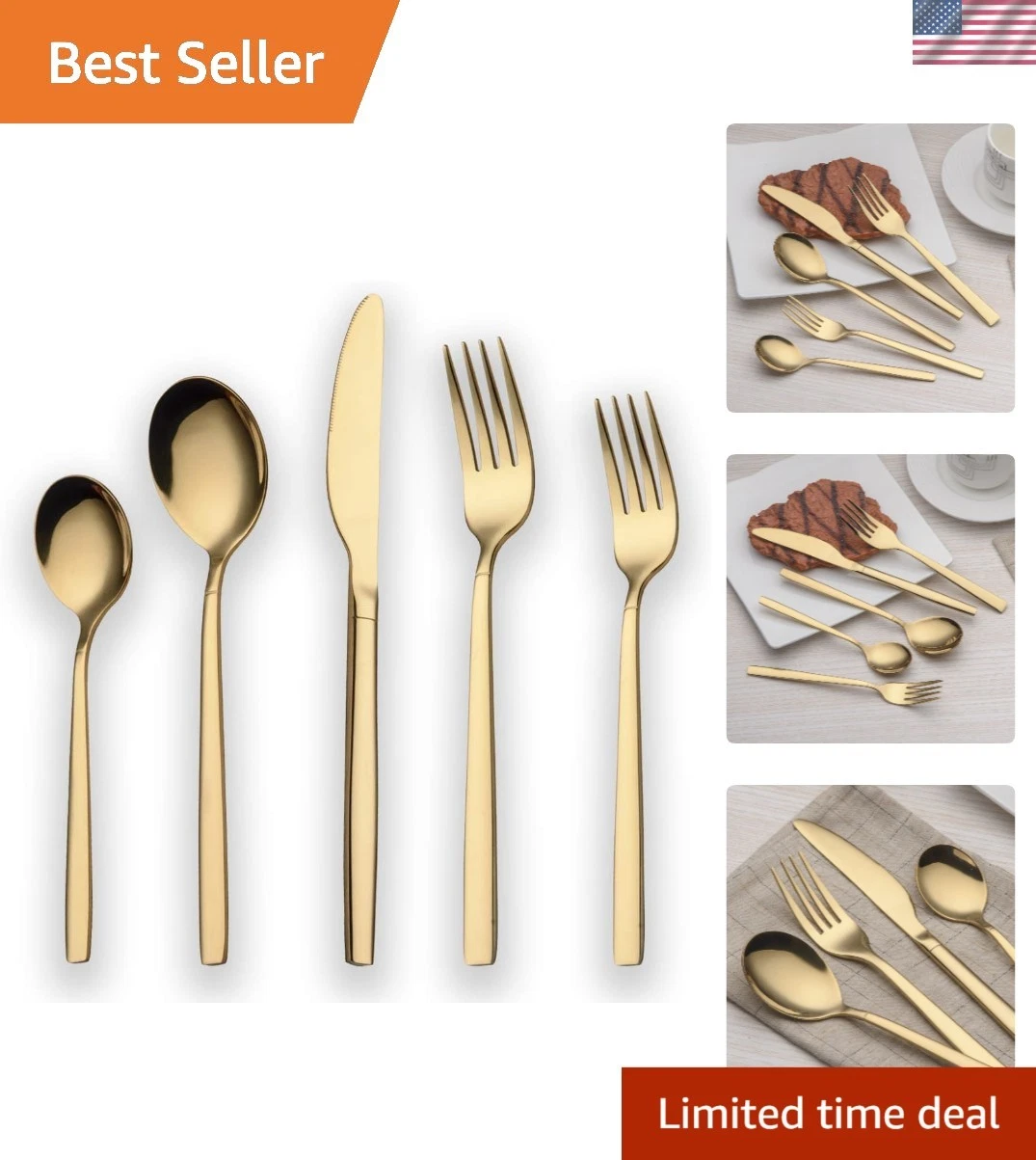 Stunning 20-Piece Golden Silverware Set - Dishwasher Safe Rust Resistant