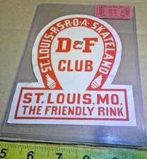 original vintage lot roller rink decal D&F club skateland St. Louis Mo. & ticket