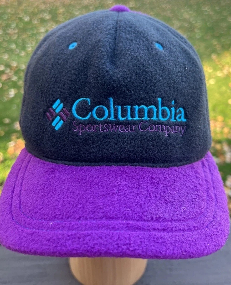 Vintage Columbia Fleece Colorblock Baseball Hat Size S/M Purple & Black