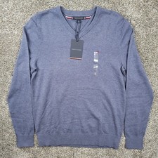 Tommy Hilfiger Sweater Mens Small S Navy Blue V Neck Cotton Pullover Logo NWT