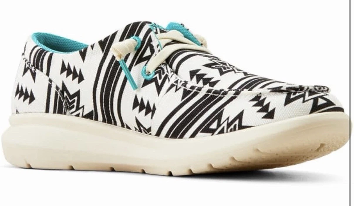 Women’s Ariat Hilo Stark Southwest Slip On Shoes Size 8.5B Black And White Aztec