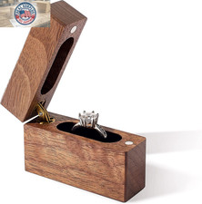 Wooden Engagement Ring Box Small Slim Proposal Wedding Ring Case Flat Thin Wal