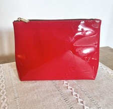 Saint Laurent YSL Beaute Patent Leather Red Gold Makeup Bag Travel Pouch Clutch
