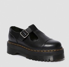 Dr. Martens Bethan Quad Platform Mary Jane T Strap Black Smooth Women's US 8 NEW