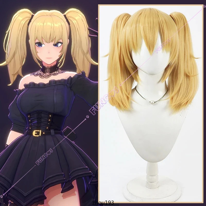 Peluca Cosplay Amarillo-Rubio Largo Doble Colas Cabello Con Flequillo Pelucas Sintéticas