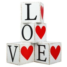 Valentine's Day Wooden Decoration Love Heart Wooden Block Sign Rustic Love Ta...