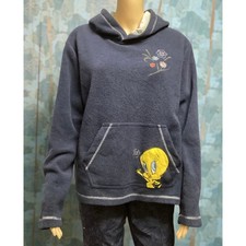 Vintage Looney Tunes Tweety Bird Warner Bros pullover fleece hoodie size L navy