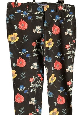 Old Navy Mid Rise Pixie Pant Womens 12 R Black Floral Pocket Stretch Ankle Crop 