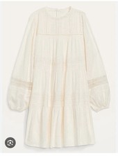 Old Navy Long-Sleeve Pintucked Clip-Dot Mini Swing Dress in Creme Size S NTW