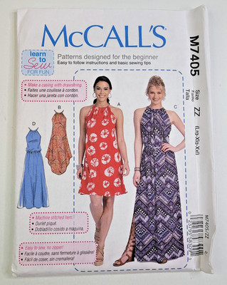 McCalls Learn To Sew Pattern 7405 Miss Halter Dress w/Variations L-XXL, 16-26 UC