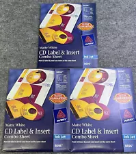 3 Avery 8696 Matte White CD Label & Insert Combo Sheet 20 Labels & 20 Inserts