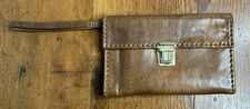 Vintage Handmade Leather Wristlet Wallet Checkbook Documents Coin Pockets Clutch