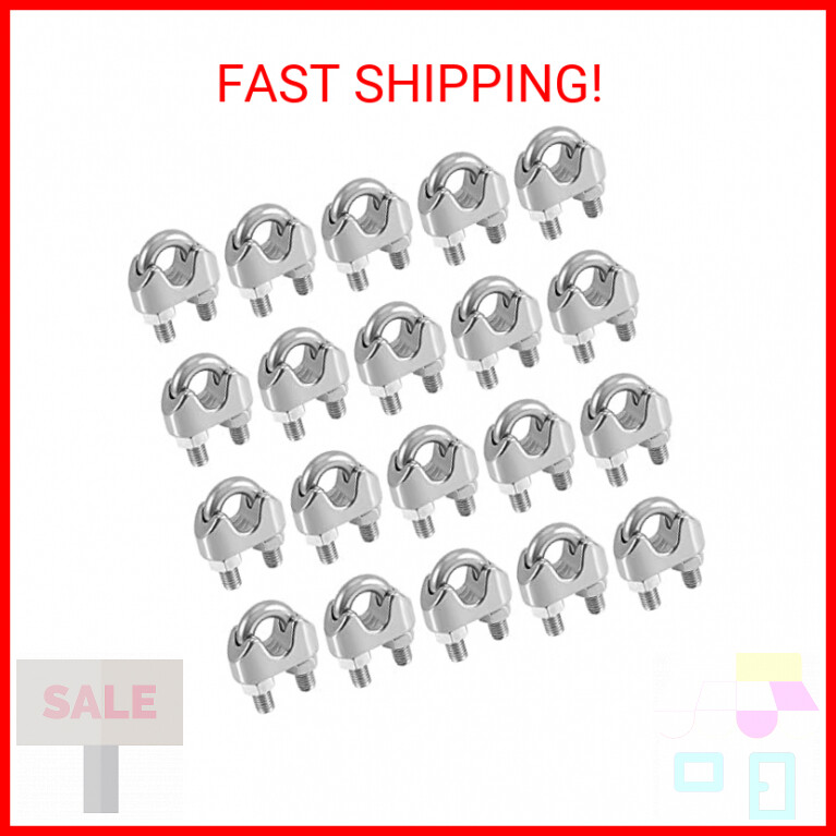 FUNSUEI 20 Pack 3/8 Inch Wire Rope Clamp, Heavy Duty Wire Rope Clip, M10 Stainle