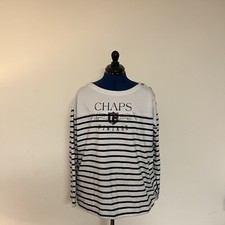 Vintage CHAPS white blue striped Women  s Size XL Long Sweater