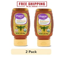 2 pack Great Value, Organic Strained Raw Honey, 12 oz Inverted Plastic Bottle