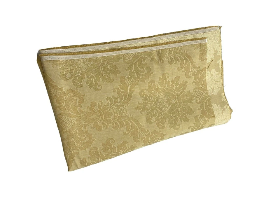 4.78 yds Luxury Vintage Medium Weight Fabric Remnant Textile Scraps Gold Damask - Image 3 of 4