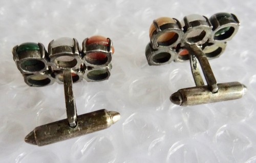 cUFFLINKS MCM MULTICOLOR STONE BALLS & GREEN POLISHED STONE MARKED S neocurio - Picture 4 of 16