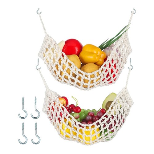 Hamaca de frutas de macramé 2 piezas para colgar cestas de frutas debajo del gabinete 6182